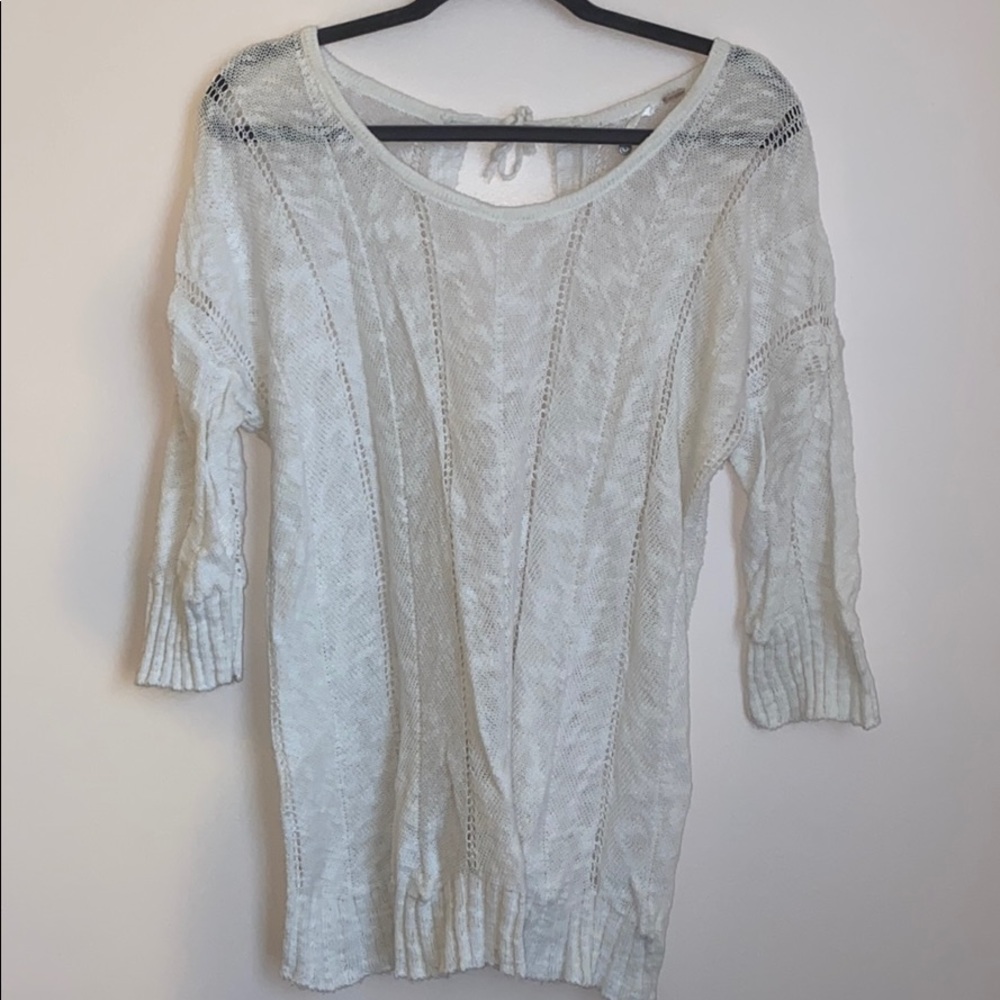 Anthropologie Knitted & Knotted Cream Tie Sweater